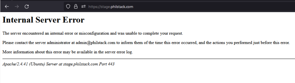 Error code 500 that appears when you have a misconfiguration on your web server for some other generic issue.
